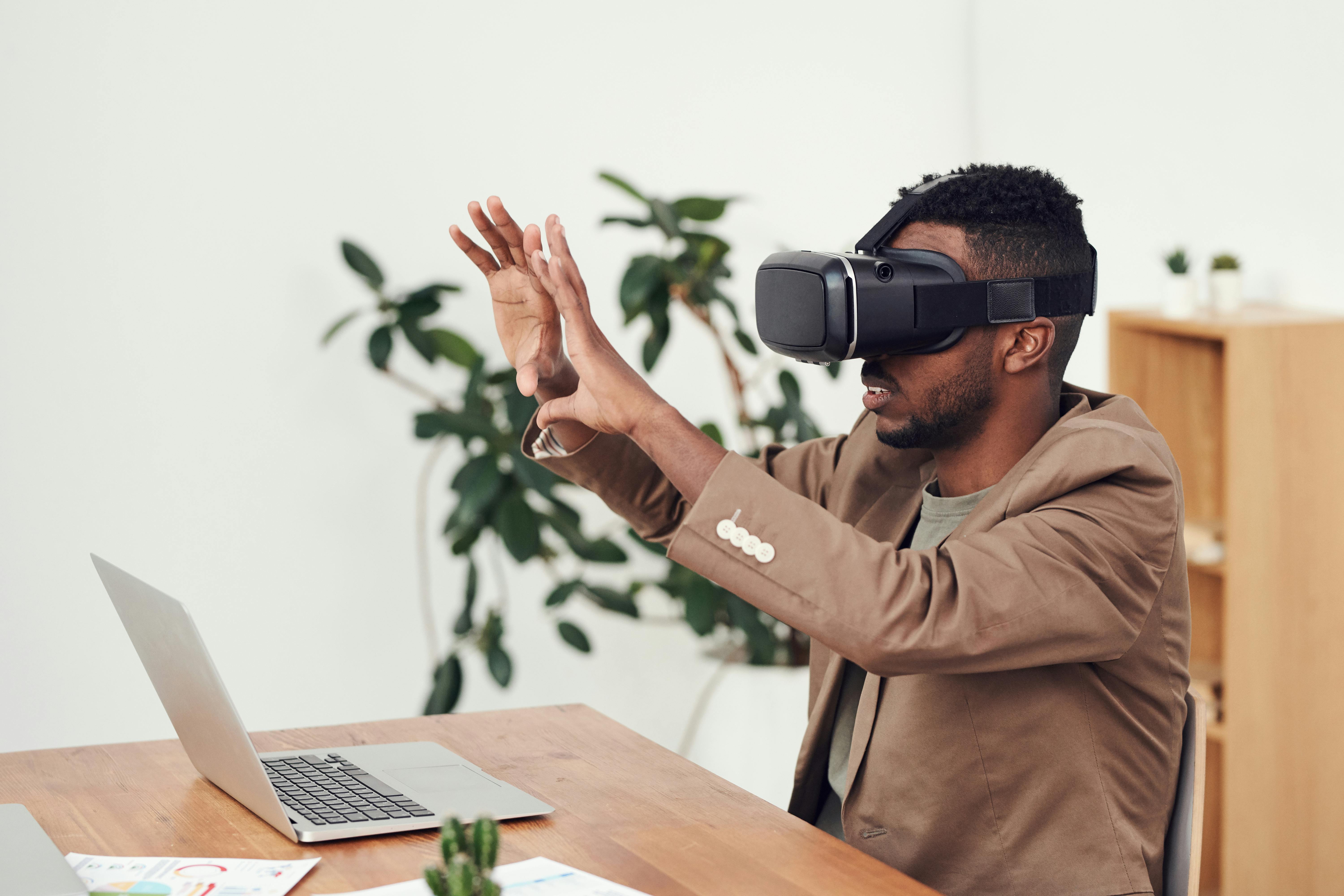 Man wearing a head-mounted display (HMD)